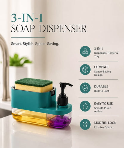 3-in-1 Kitchen Sink Organizer with Sponge Holder & Soap Dispenser